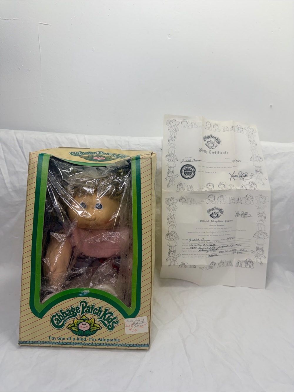 Vintage 1987 Cabbage Patch Kids Judith Anne Doll Original Box Papers Coleco